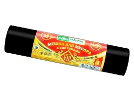 Мешки для мусора 120 л, с завязками, черные, в рулоне 10 шт., ПНД, 15 мкм, 800х750 мм, VIP, Z12010black в Махачкале