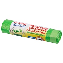 Мешки для мусора 35 л, биоразлагаемые с завязками, зеленые, в рулоне 20 шт., ПНД, 14 мкм, 600х500 мм, LAIMA ULTRA, 607688 в Махачкале