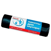 Мешки для мусора 160 л, черные, в рулоне 20 шт., ПВД, 30 мкм, 1200х870 мм, PACLAN Professional, 604082 в Махачкале