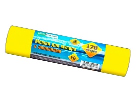 Мешки для мусора 120 л, с завязками, желтые, в рулоне 10 шт., ПНД, 15 мкм, 800х750 мм, VIP, Z12010yel в Махачкале Мешки для мусора 120 л, с завязками, желтые, в рулоне 10 шт., ПНД, 15 мкм, 800х750 мм, VIP, Z12010yel в Махачкале