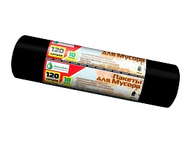 Мешки для мусора 120 л, черные, в рулоне 10 шт., ПНД, 12 мкм, 1100х700 мм, MIRPACK Classik, 1201011 в Махачкале
