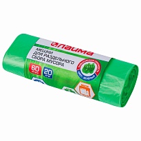 Мешки для мусора 60 л, зеленые, в рулоне 20 шт., ПНД, 10 мкм, 680х580 мм, LAIMA, 606704 в Махачкале