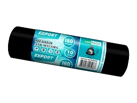 Мешки для мусора 160 л, ароматизированные, черные, в рулоне 10 шт., ПВД, 80 мкм, 1100х930 мм, EXPORT, exp16010142 в Махачкале