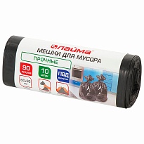 Мешки для мусора 90 л, черные, в рулоне 10 шт., ПВД, 25 мкм, 950х600 мм, LAIMA, 605332 в Махачкале
