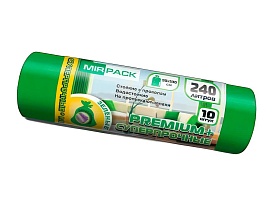 Мешки для мусора 240 л, ароматизированные, зеленые, в рулоне 10 шт., ПВД 45 мкм, 1300х930 мм, PREMIUM+, 240108301 в Махачкале