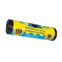 Мешки для мусора 120 л, с ушками, черные, в рулоне 10 шт., ПНД, 13 мкм, 1050х680 мм, Крепакоф, 4607075710252 в Махачкале