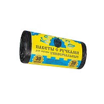 Мешки для мусора 30 л, с ручками, черные, в рулоне 30 шт., ПНД, 9 мкм, 620х480 мм, Крепакоф, 4607075710665 в Махачкале