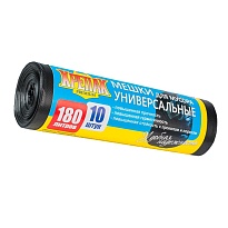 Мешки для мусора 180 л, черные, в рулоне 10 шт., ПНД, 20 мкм, 1150х800 мм, Крепак, 4607075710481 в Махачкале