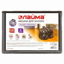 Мешки для мусора 240 л, черные, в пачке 5 шт., ПВД 60 мкм, 1400х900 мм, LAIMA, 601394 в Махачкале