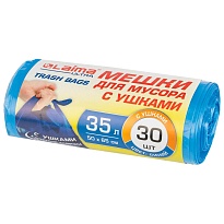 Мешки для мусора 35 л, с ушками, синие, в рулоне 30 шт., ПНД, 11 мкм, 650х500 мм, LAIMA ULTRA, 607684 в Махачкале