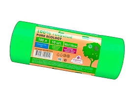 Мешки для мусора 180 л, ароматизированные, биоразлагаемые, зеленые, в рулоне 10 шт., ПВД, 40 мкм, 1300х930 мм, PURE ECOLOGY, bio1801081 в Махачкале