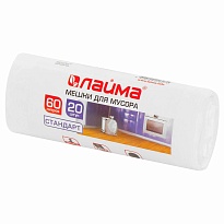 Мешки для мусора 60 л, белые, в рулоне 20 шт., ПНД, 7 мкм, 680х580 мм, LAIMA, 605539 в Махачкале