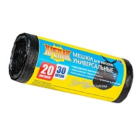 Мешки для мусора 20 л, черные, в рулоне 30 шт., ПНД, 10 мкм, 550х440 мм, Крепак, 4607075710092 в Махачкале